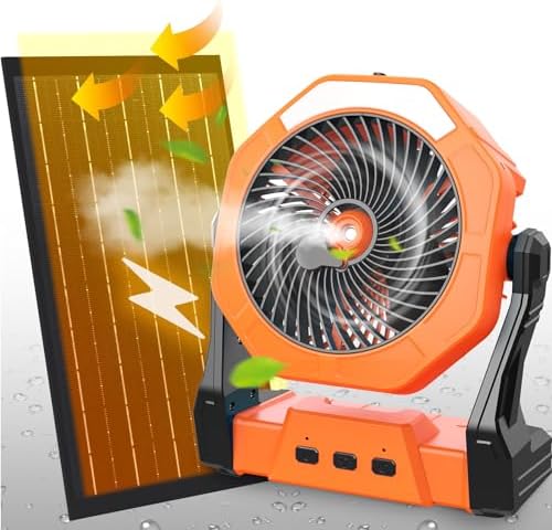 Ausic Solar Misting Fan,【Max 35H】 Portable Outdoor Fans with Solar Panel, 8 Inch Battery Operated Rechargeable Cooling Fans with Hook, Led Light, Mister Fan for Camping/Patios/Chicken Coop by Ausic