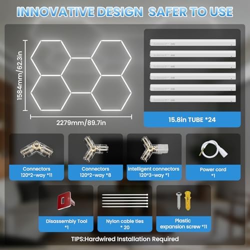 Hexagon Garage Lights LED Garage Light - Easy Install 156W 6500K Super Bright Honeycomb Light for Workshop Warehouse Car Detailing Shop Exhibition Hall Gym (5 Pack) - Image 6