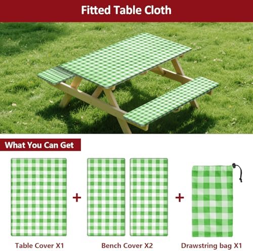 6ft 72" Picnic Table and Bench Cover, 3 Pack, Green-White Checkered - Image 3