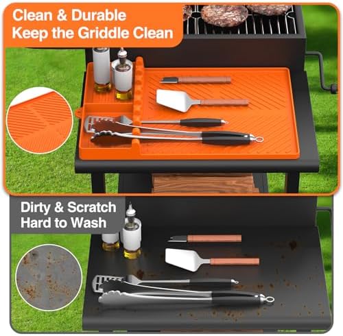 Silicone Griddle Tools Mat for Blackstone, Griddle Accessories Side Shelf Mat Grill Pad for Outdoor Grill Kitchen Counter Spatula Silicone Mat with Drip Pad (Orange) - Image 6
