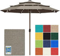 EliteShade USA 10-Year-Non-Fading 10ft 3-Tier Market Patio Umbrella, Commercial Table Umbrella with 80 Solar LED Lights, Crank Open, Windproof & UPF 50+ UV Protection for Garden, Deck, Pool, Backyard, No Tilt, Taupe by EliteShade