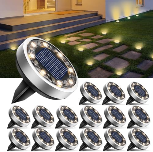 btfarm 16 Pack Solar Lights Outdoor Waterproof, 8 LED Solar Ground Lights by btfarmdecorativelighting