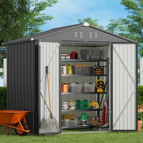 Gizoon 8x6 FT Outdoor Storage Shed, Corrosion Metal Garden Shed, Dark Grey by Gizoon
