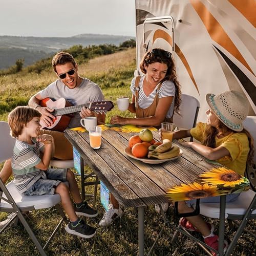 Sunflower Picnic Table Cover with Bench Covers, Waterproof Windproof, Camping Essentials, Fitted Tablecloth Cover with Elastic Edge, for Indoor & Outdoor, Garden, Camping, 3 Pieces Set, 30x72 Inch - Image 3