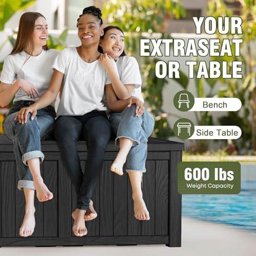 150 Gallon Outdoor Deck Box, Lockable Waterproof Outdoor Storage Boxes For Garden Tools,Indoor Cushions,Accessories Outside Storage Resin Weatherproof Container(Black) - Image 2