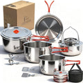 Foldable 18/8 Stainless Steel Camping Cookware 11pcs for 4-8 People by Ipretti