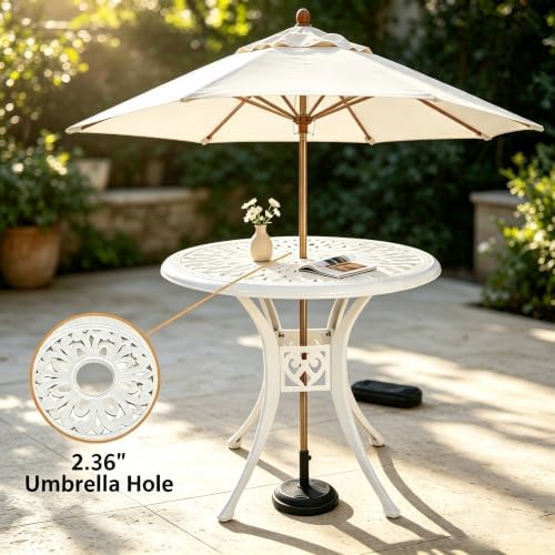 30.31" Outdoor Patio Dining Table, Cast Aluminum Bistro Table, Patio Furniture Set with 2.36" Umbrella Hole for Balcony Lawn Garden Backyard - Image 5