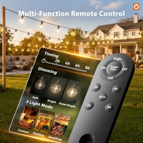addlon 100FT 54LED Solar String Lights Outdoor Waterproof with Remote, USB - Image 3