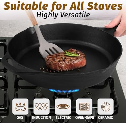 Zulay Kitchen Pre-Seasoned Cast Iron Skillet – 12.5 Inch Heavy Duty Frying Pan for Indoor & Outdoor Cooking – Oven, Stovetop, Induction, Grill & Campfire Safe - Image 3