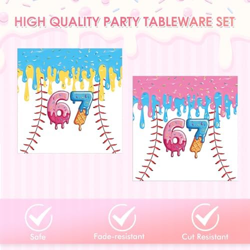 40Pcs 6 7 Ice Cream Drip Baseball Party Dessert Plate Napkin Tableware Set - Image 3