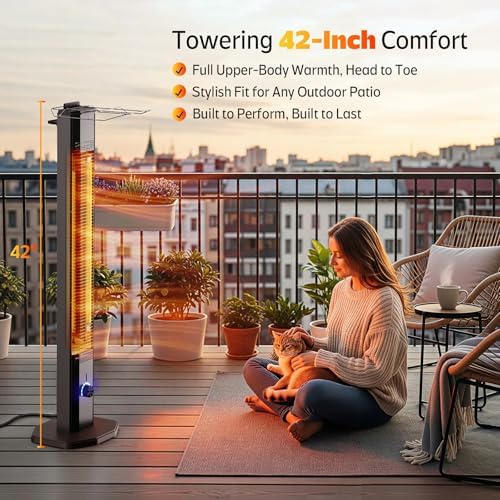 Outdoor Electric Patio Heater, 42-inch 1500W Infrared Tower Heater with 9 Heat Settings & 9H Timer, IPX5 Waterproof, Safety Lock, Tip-Over & Overheat Protection Space Heater for Indoor & Outdoor Use - Image 2