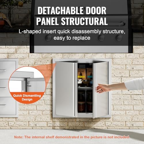 VEVOR BBQ Access Door - 24" x 24" Double Vertical Kitchen Door, Stainless Steel Flush Mount, for BBQ Island & Grilling Station - Image 4