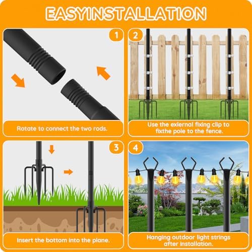 AHRLHR 6 Pack String Light Poles, Outdoor String Light Pole 10 ft Forked Metal Light Pole with Adjustable Outdoor Light Stand, Deck, Backyard, Garden, Wedding, Rustproof and Sturdy with Hooks. - Image 6
