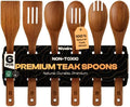 Riveira Teak Wooden Spoons for Cooking Set of 6 – Natural Teak Wooden Cooking Utensils, Wooden Spatula, Wooden Spoon - Premium Quality Utensil Set for Non-Toxic Cooking by Riveira