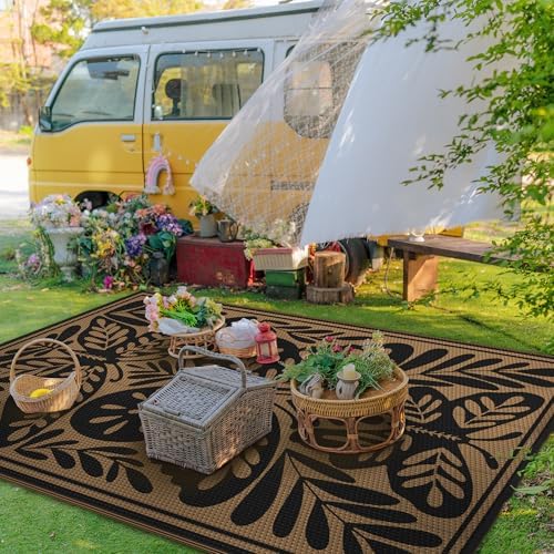 GENIMO Outdoor Rug, 5'x8' Waterproof Plastic Rugs for Patio, Black - Image 3