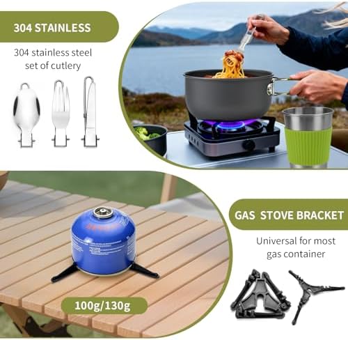 aiGear 8pcs Camping Cooking Set for 1-2 People with Pot Cutlery Stove Stand - Image 6