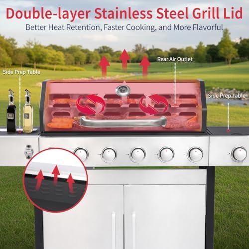 6-Burner Propane Gas Grill with Side Burner - Image 5