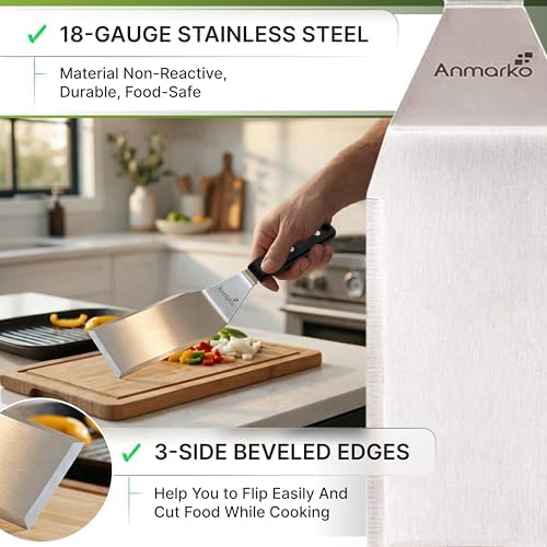 Anmarko Stainless Steel Spatula Metal Turner with ABS Handle, Black - Image 2