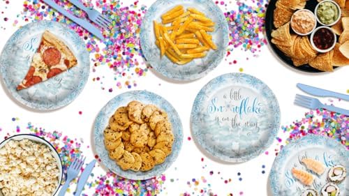 Birthday Galore A Little Snowflake is On The Way Boy's Baby Shower - 32 Piece Disposable Party Supplies - Winter Baby Shower Decorations - Round Party Plates - Large 9" Paper Plates In Bulk - Image 7