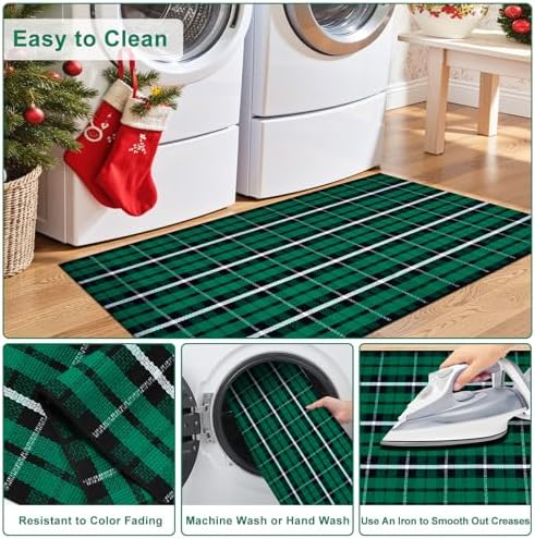 OJIA Christmas Outdoor Rug 3'x5' Front Door Mat Green Plaid Rug Porch Decor - Image 5
