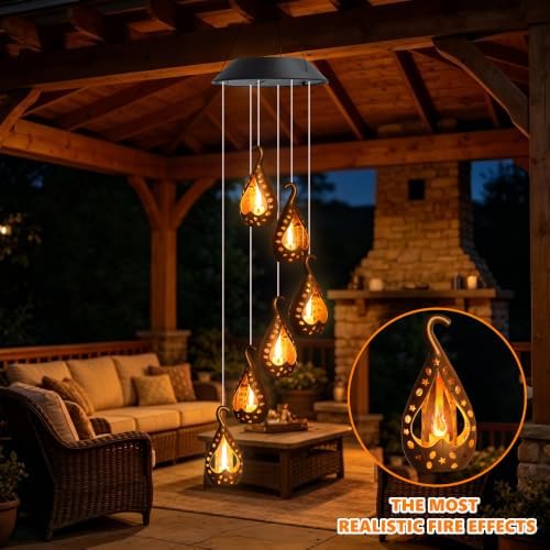 Solar Wind Chime for Ouside, Hanging Outdoor Lights with Flickering Flame - Image 4