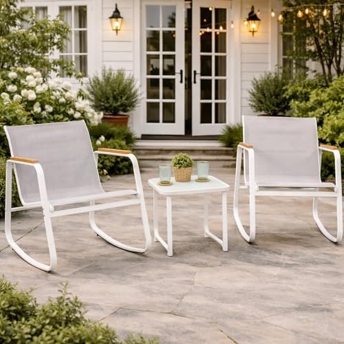 Kozyard 3-Piece Rocking Chair Set, Outdoor Rocking Textilene Bistro Set by Kozyard