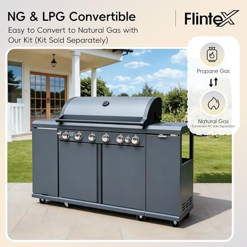 Flintex 6-Burner Gas Grill & Griddle with Side Burner, 859 sq.in Dual Fuel - Image 2