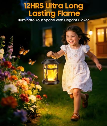 Solar Lanterns Outdoor Waterproof, 2 Pack Upgraded Flickering Flame Hanging Solar Lights for Outside Decorative, Solar Powered Lanterns Lighting for Garden Patio Table Porch Decor Gifts - Image 4