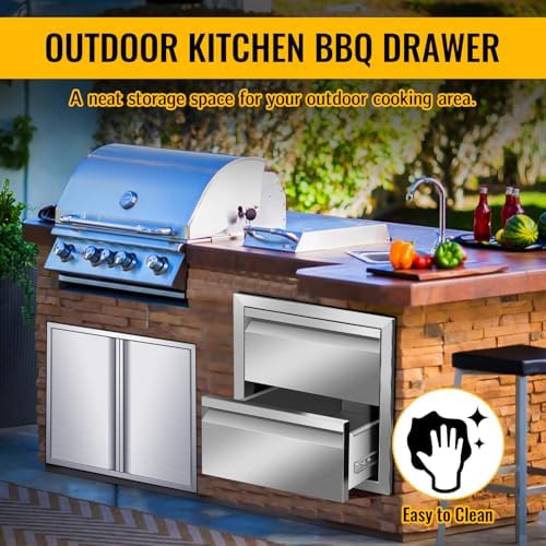Pull Out Trash Drawer, Lower Sliding Rails Stainless Steel Roll Out Trash Bin Pull Out Tray With Handle For Outdoor Kitchen BBQ Island Grill Station,Double Drawers - Image 6