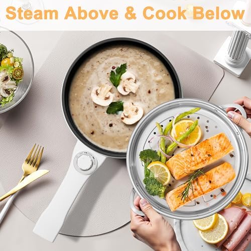 Dezin Electric Pot with Steamer, 1.5L Non-Stick Portable Hot Pot Electric - Image 3