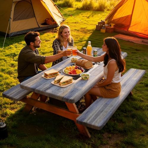 Picnic Table Cover with Bench Covers Camping Tablecloth Set with Pocket - Image 4