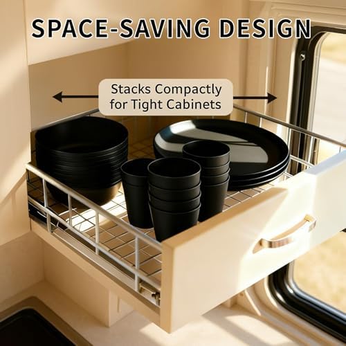 40 Piece Plastic Dinnerware Set for 8 with Cutlery, Unbreakable Plates and Bowls Set, Dishwasher & Microwave Safe Reusable Dish Set for Camping, RV, Outdoor Kitchen, Apartment Dining,Rainbow Multicol - Image 4