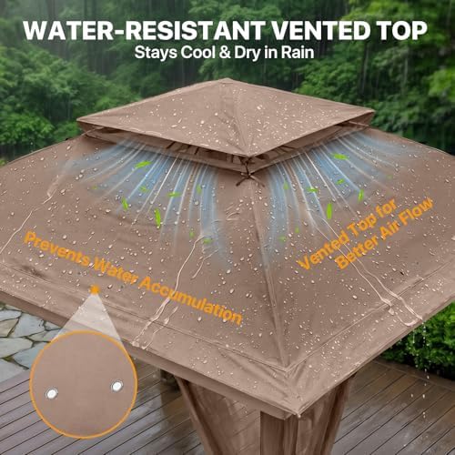 COOS BAY 11x11 Pop Up Gazebo with Netting, Canopy Tent, Brown - Image 4