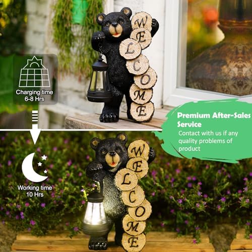 Qeeman Solar Bear for Garden Decor: Weatherproof Resin Statues - Image 5