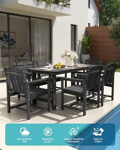 Ciokea HDPE Outdoor Patio Dining Table, All-Weather Furniture, Black - Image 3