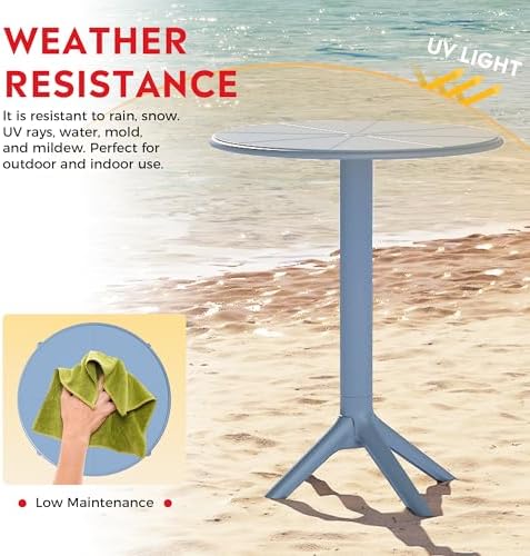 Costaelm Patio Table for 4-Person, Outdoor Patio PP Round Dining Table, All-Weather Bistro Dining Table for Backyard Deck Porch Poolside, French Blue - Image 6