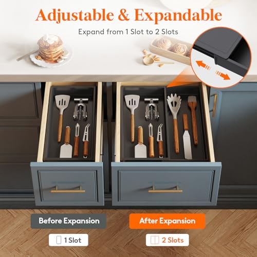 Lifewit Utensil Organizer for Kitchen Drawer, Expandable Cooking Tray - Image 4