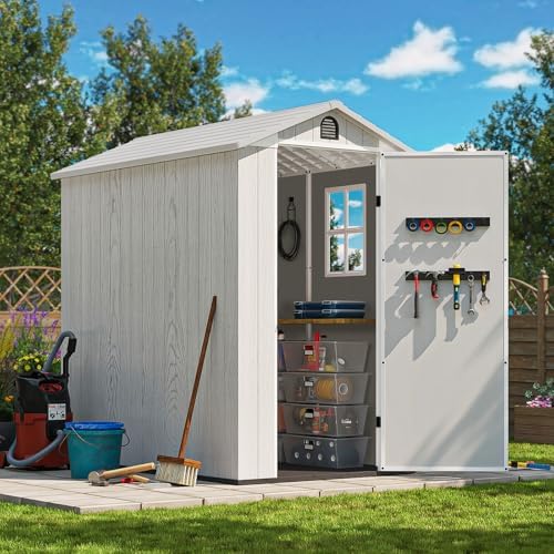 Patiowell 4x6 FT Plastic Outdoor Storage Shed with Floor, Light Gray - Image 3