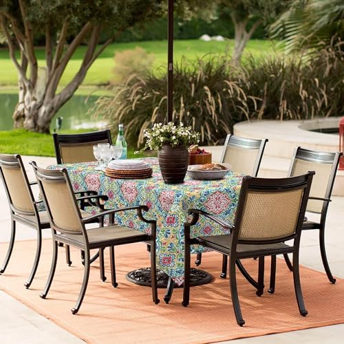 LVTXIII Rectangle Outdoor Tablecloth with Umbrella Hole and Zipper, Water-Repellent 60 x 84 Inch Patio Table Cover for Picnic, Garden, Backyard Dining, Damask Red - Image 5