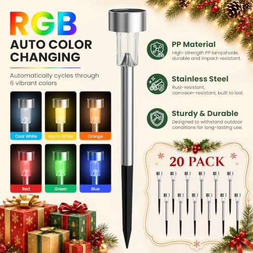 GIGALUMI Solar Christmas Lights Outdoor, Multicolor Pathway Lights 20 Pack - Image 3