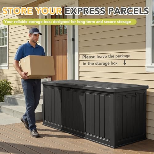 270 Gallon HDPE Deck Box Outdoor Indoor Waterproof Storage Box for Patio Furniture, Pool Accessories, Garden Tools, and Cushion Storage, Black - Image 4