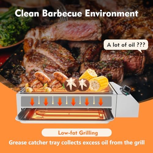 1800W Countertop Electric BBQ Grill, Commercial and Home Use, Stainless Steel Barbecue Griddle, Smokeless Portable Cooking Oven for Indoor Outdoor Picnic for Party Home Camping Cooking - Image 4