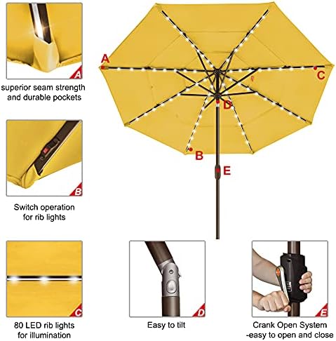 EliteShade USA 10-Year-Non-Fading 9ft 3-Tier Market Patio Umbrella, Commercial Table Umbrella with 80 Solar LED Lights, Crank Open, Windproof & UPF 50+ UV Protection for Garden, Deck, Pool, Backyard, Sunflower Yellow - Image 5