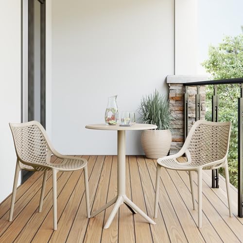 Costaelm Patio Table for 4-Person, Outdoor Patio PP Round Dining Table, All-Weather Bistro Dining Table for Backyard Deck Porch Poolside, Sand - Image 3