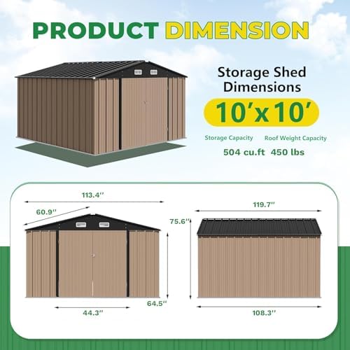 Devoko 10x10 FT Outdoor Storage Shed, Brown - Image 6