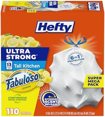 Hefty Ultra Strong 13 Gal Kitchen Trash Bags, White, Fabuloso Lemon, 110ct by Hefty