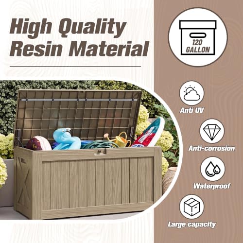 JUMMICO 120 Gallon Resin Deck Box, Large Outdoor Storage Box Waterproof - Image 3