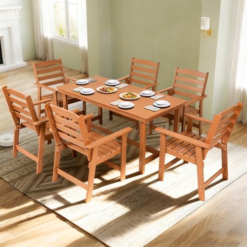 FUNBERRY Outdoor Dining Table, HDPE 6-Person Patio Table with Umbrella Hole - Image 7