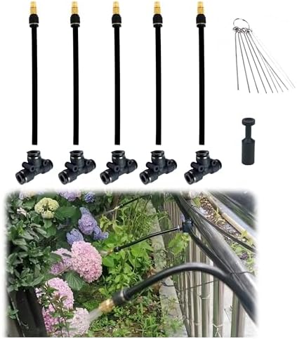 5pk Brass Misting Nozzles Tee 8 inch 360 Degree Adjustable Copper Sprayer, Compatible with1/4 trubing Hose Watering Plant Drip Irrigation Pneumatic Fittings Connection for Watering Garden(5pk) by Unknown
