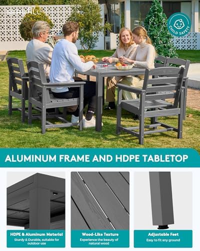 SERWALL 60" - 83" Expandable Outdoor Dining Table and 6 HDPE Chairs, Grey - Image 3